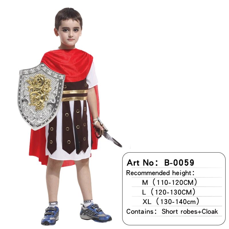 Kids Knight Costume — Medieval Armor Cosplay Outfit with Cape for Boys, Stage & Halloween - babeliobaby - Roman warriors - M(Fit 110 - 120cm)