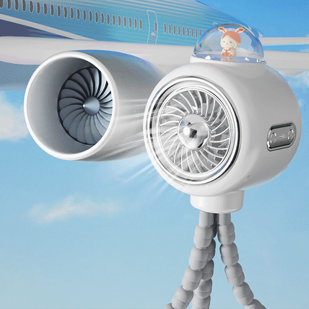 Babelio portable baby stroller fan with flexible tripod, airplane design, sky background