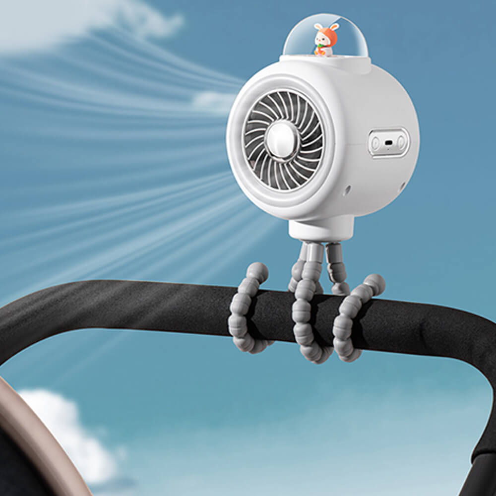 LulliNini 2024 Portable Baby Stroller Fan - USB Rechargeable Octopus Fan - babeliobaby - Non - Oscillating - White