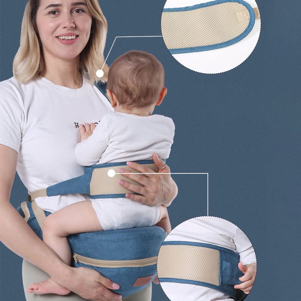 Babelio baby carrier waist stool with mother and infant in a modern room setting
