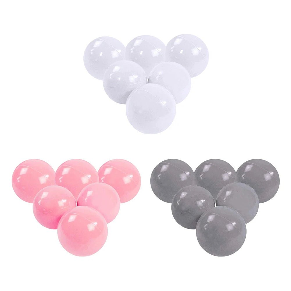 Babelio pastel pink, white, and gray plastic baby play balls for nursery or playroom