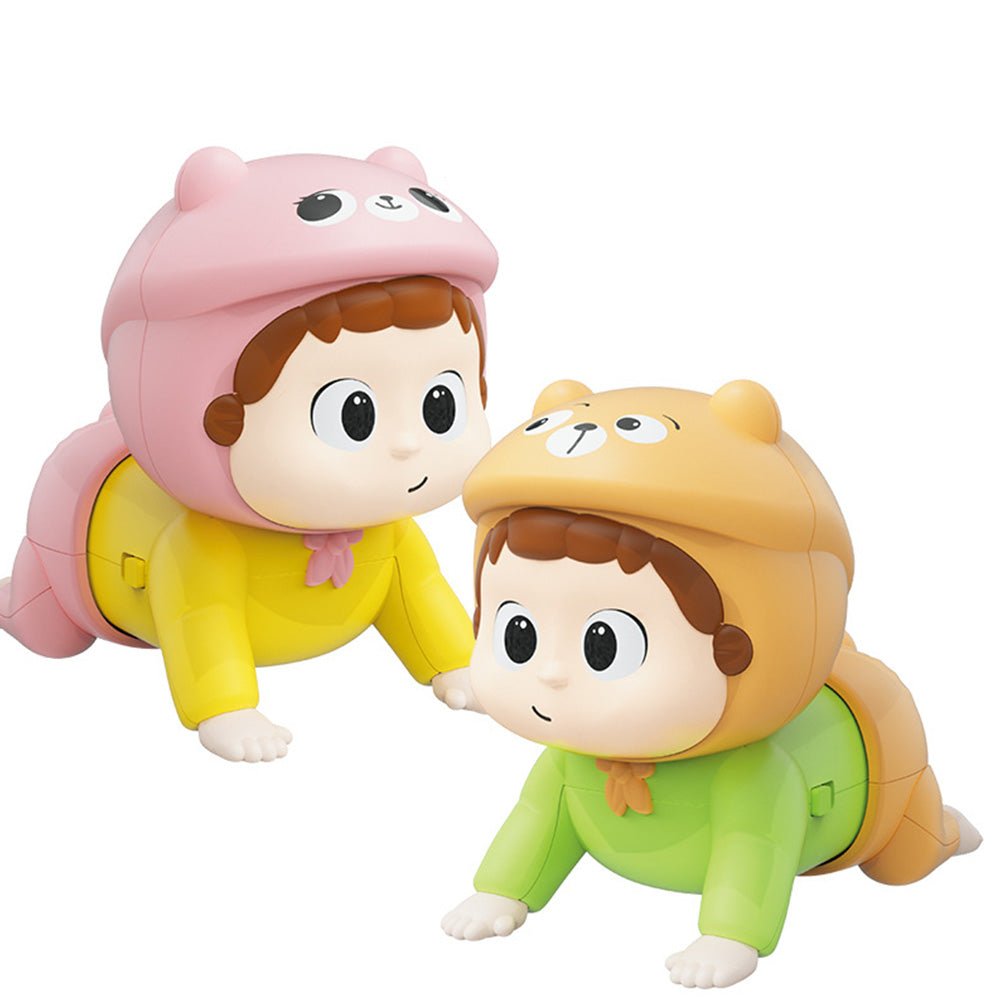 Babelio crawling baby toys wearing animal hats, ideal for nursery decor or gifts