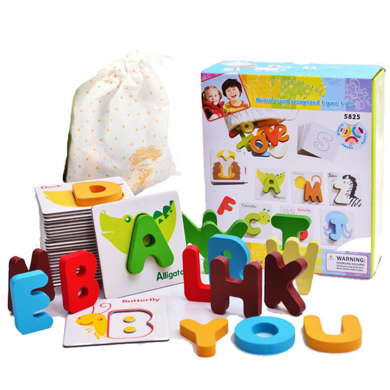 Babelio wooden alphabet letter matching game with animal cards and storage bag, kid's nursery