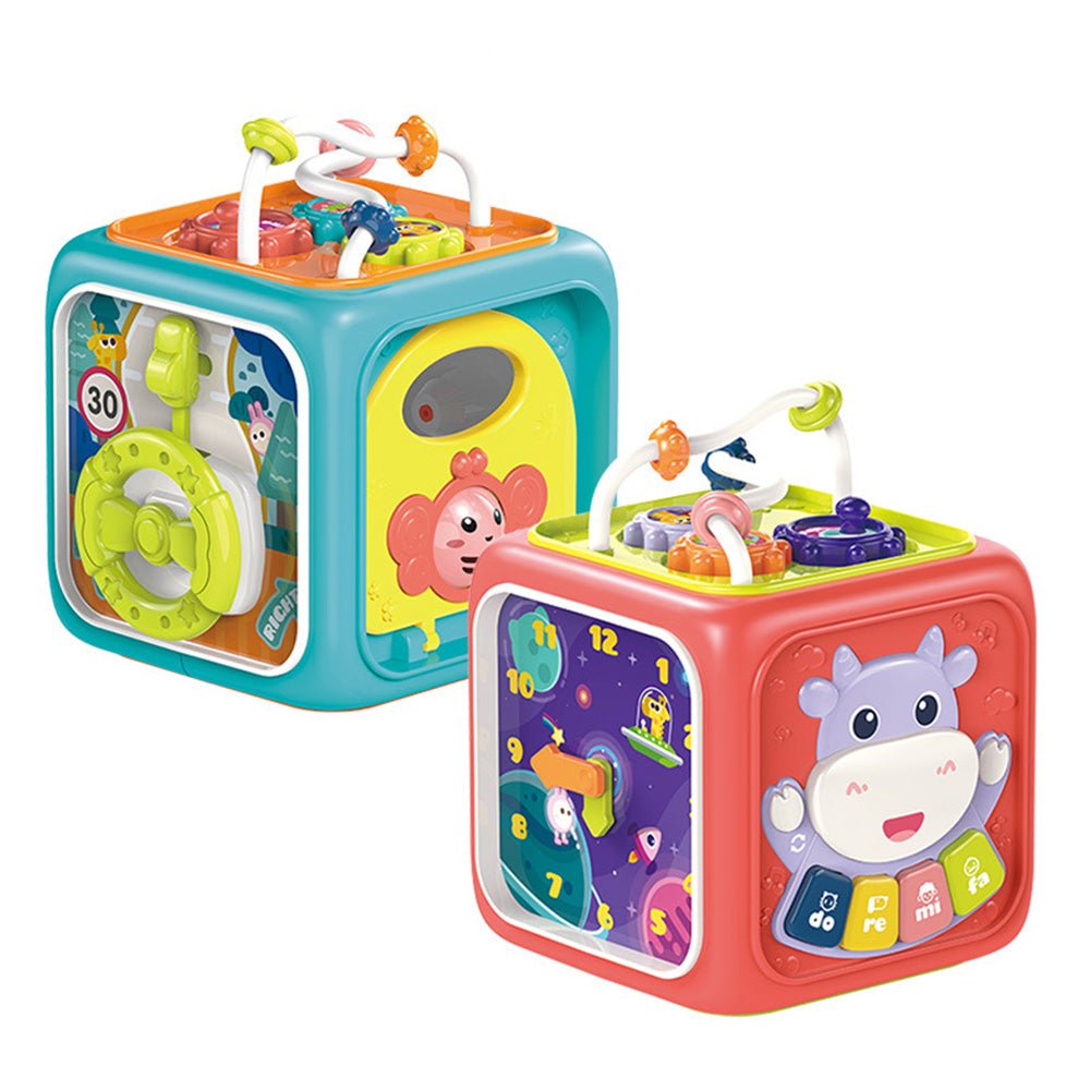 Colorful Babelio baby activity cubes with interactive features, ideal for nursery playtime