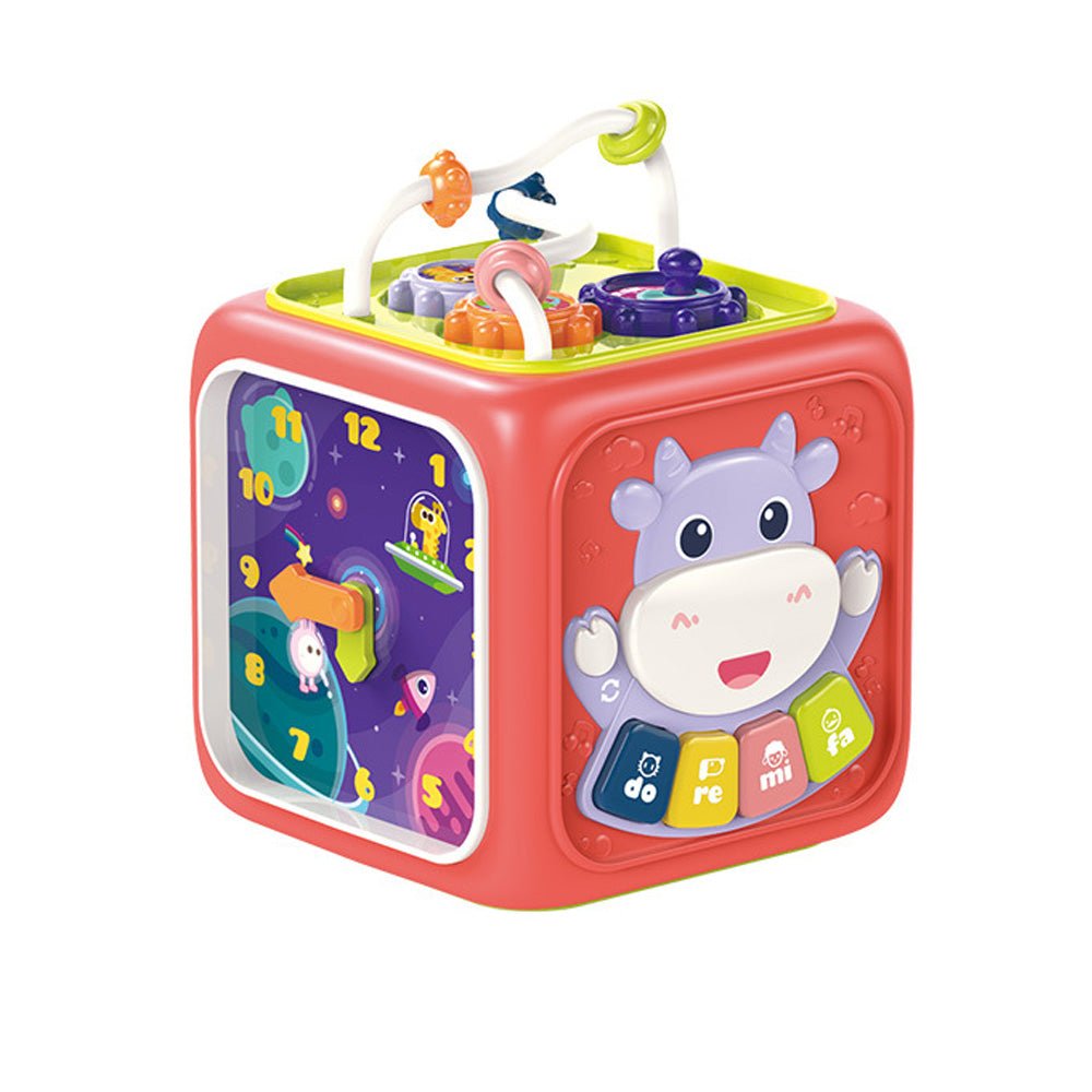 Babelio colorful interactive baby activity cube toy with animal and clock designs