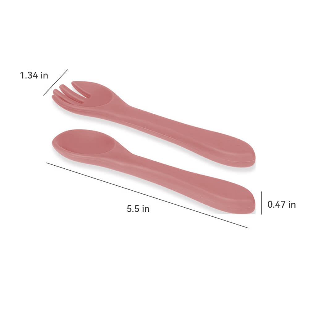 LulliNini Baby Soft - Grip Silicone Spoon and Fork Set - Perfect for Training and Teething - babeliobaby - Fuchsia - 