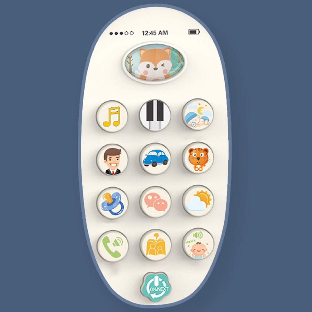 Babelio white noise machine for babies with animal and sound buttons, on a nursery nightstand.