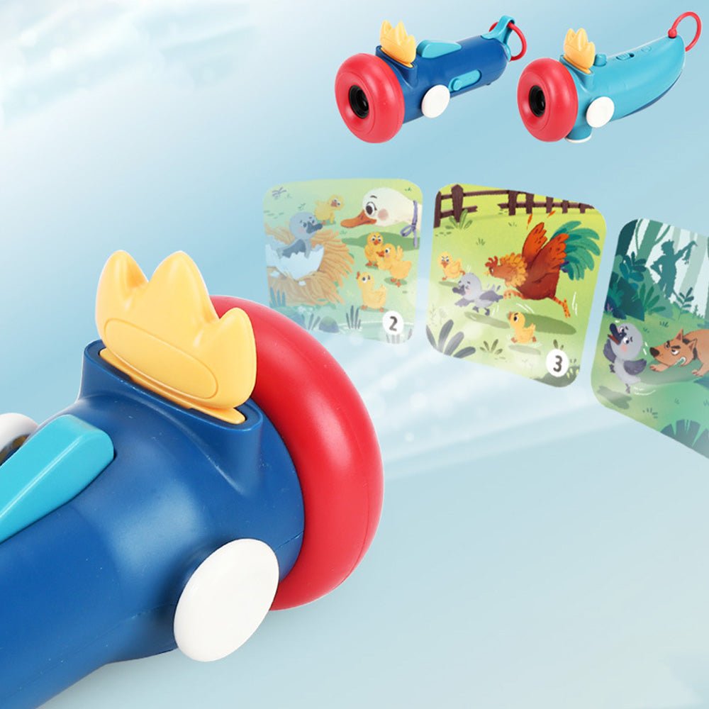 Babelio kids story projector toy with colorful story slides, nursery setting