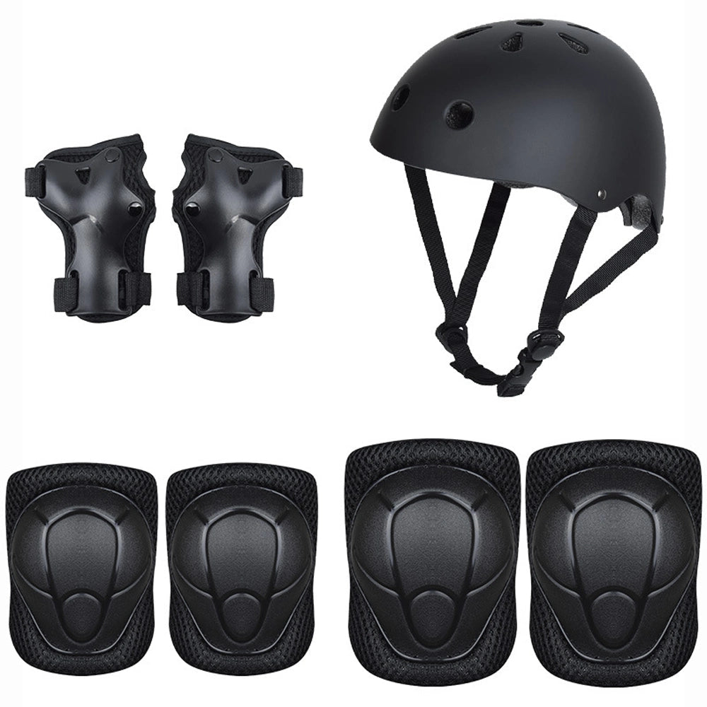 Babelio black safety gear set with helmet, knee, elbow, and wrist pads for kids