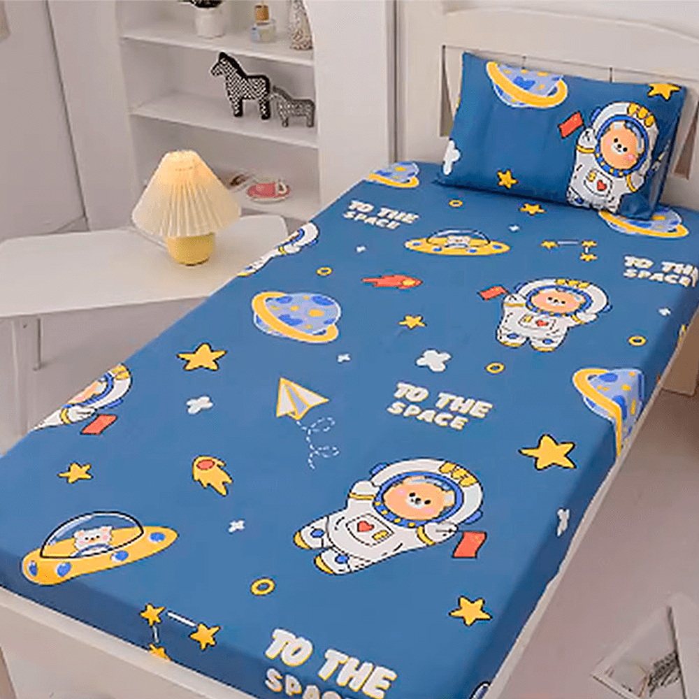 LulliNini Premium Cotton Crib Fitted Sheet for Babies - Playful Cartoon Patterns - babeliobaby - Space Blue - 