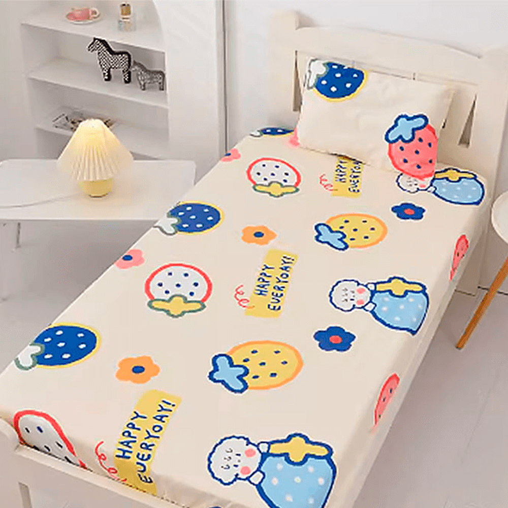 LulliNini Premium Cotton Crib Fitted Sheet for Babies - Playful Cartoon Patterns - babeliobaby - Strawberry Beige - 