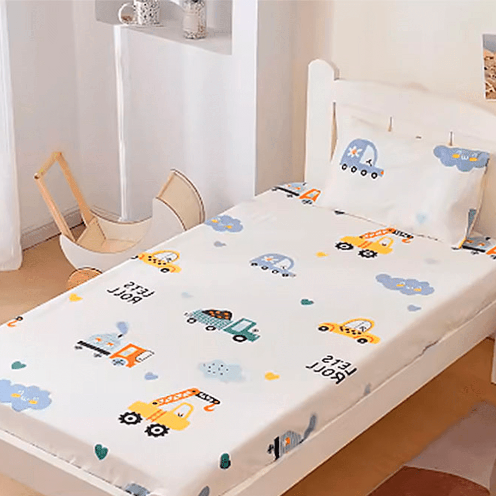 LulliNini Premium Cotton Crib Fitted Sheet for Babies - Playful Cartoon Patterns - babeliobaby - Excavator - 