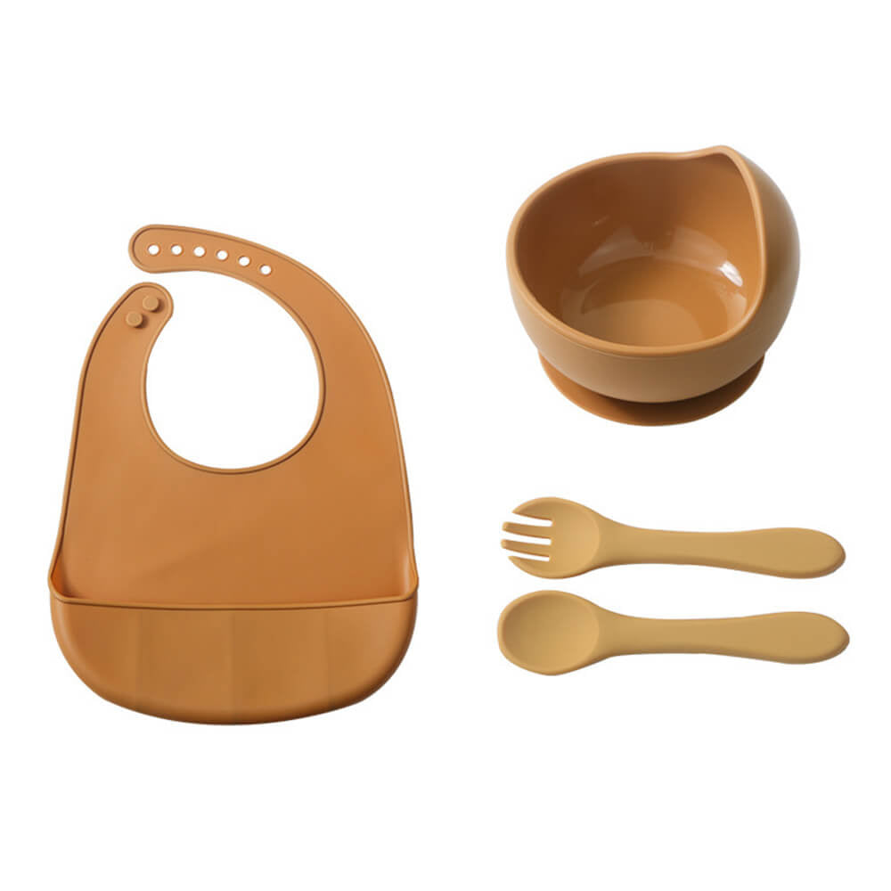 Babelio silicone baby feeding set with bib, bowl, spoon, and fork for mealtime essentials