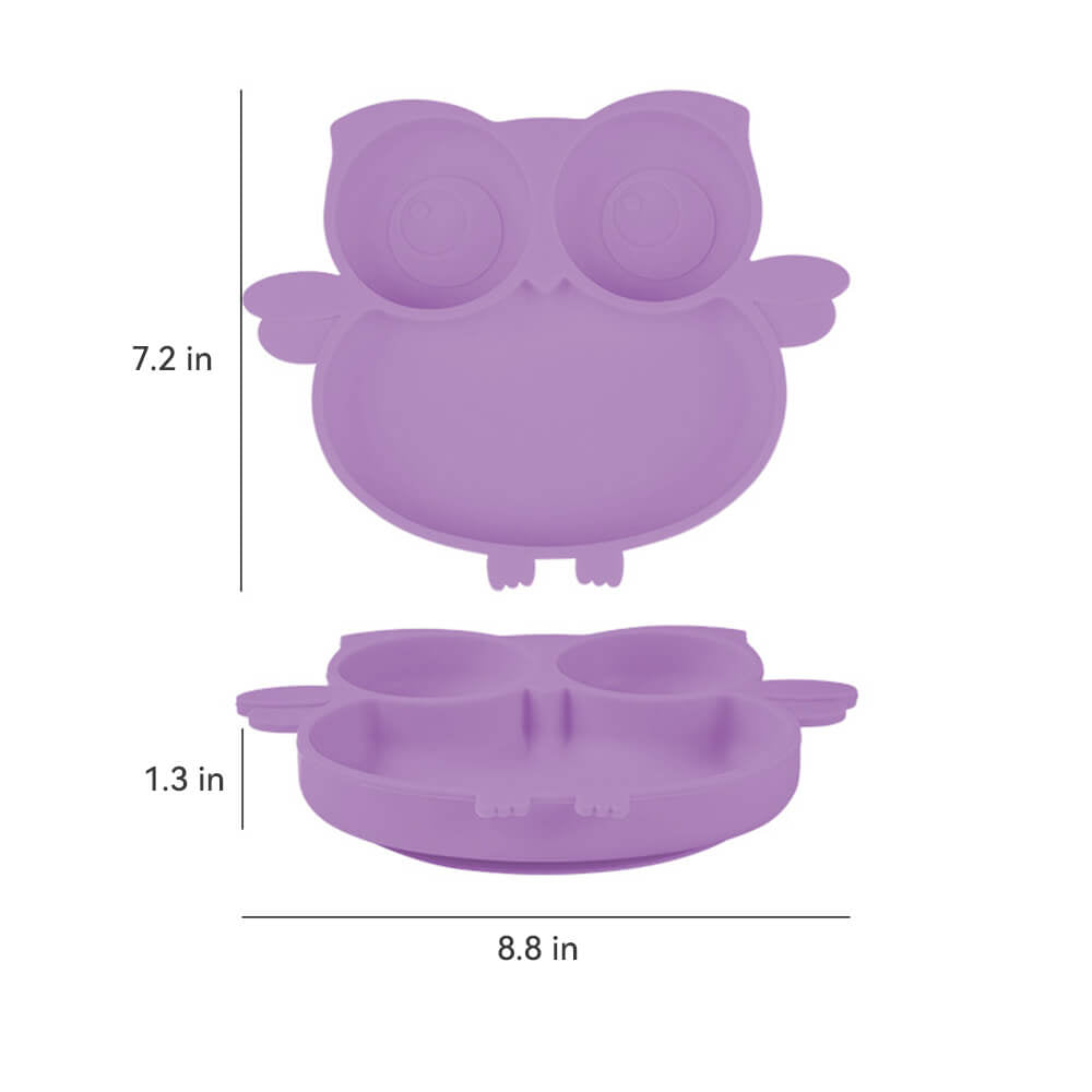 LulliNini Toddler Plates - Owl Kids Silicone Meal Plate, Divided, Anti - Fall, Training Feeding Dish - babeliobaby - Purple - 