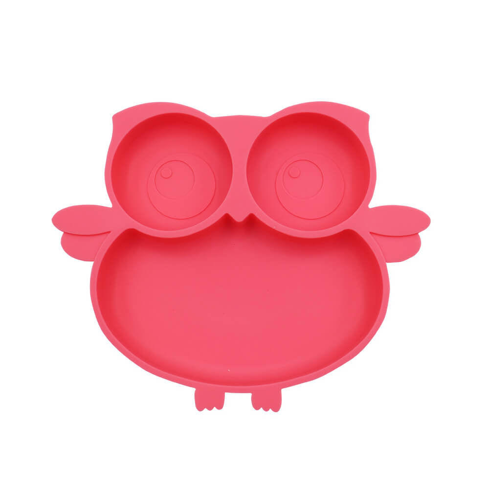 LulliNini Toddler Plates - Owl Kids Silicone Meal Plate, Divided, Anti - Fall, Training Feeding Dish - babeliobaby - Rose Pink - 
