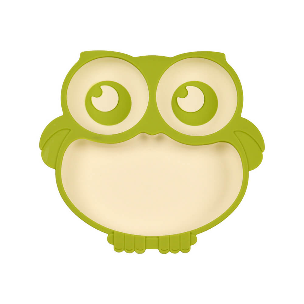 LulliNini Toddler Plates - Owl Kids Silicone Meal Plate, Divided, Anti - Fall, Training Feeding Dish - babeliobaby - Bicolor (Green) - 
