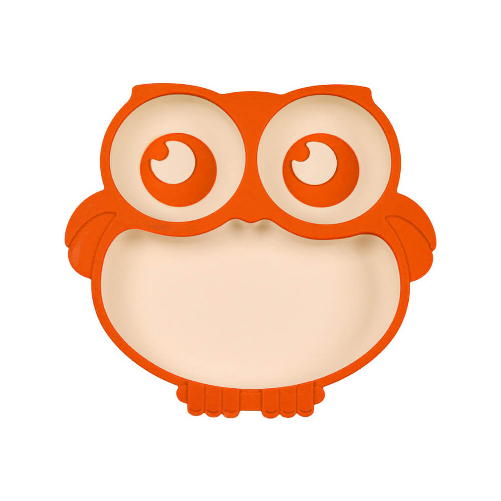 LulliNini Toddler Plates - Owl Kids Silicone Meal Plate, Divided, Anti - Fall, Training Feeding Dish - babeliobaby - Bicolor (Orange) - 