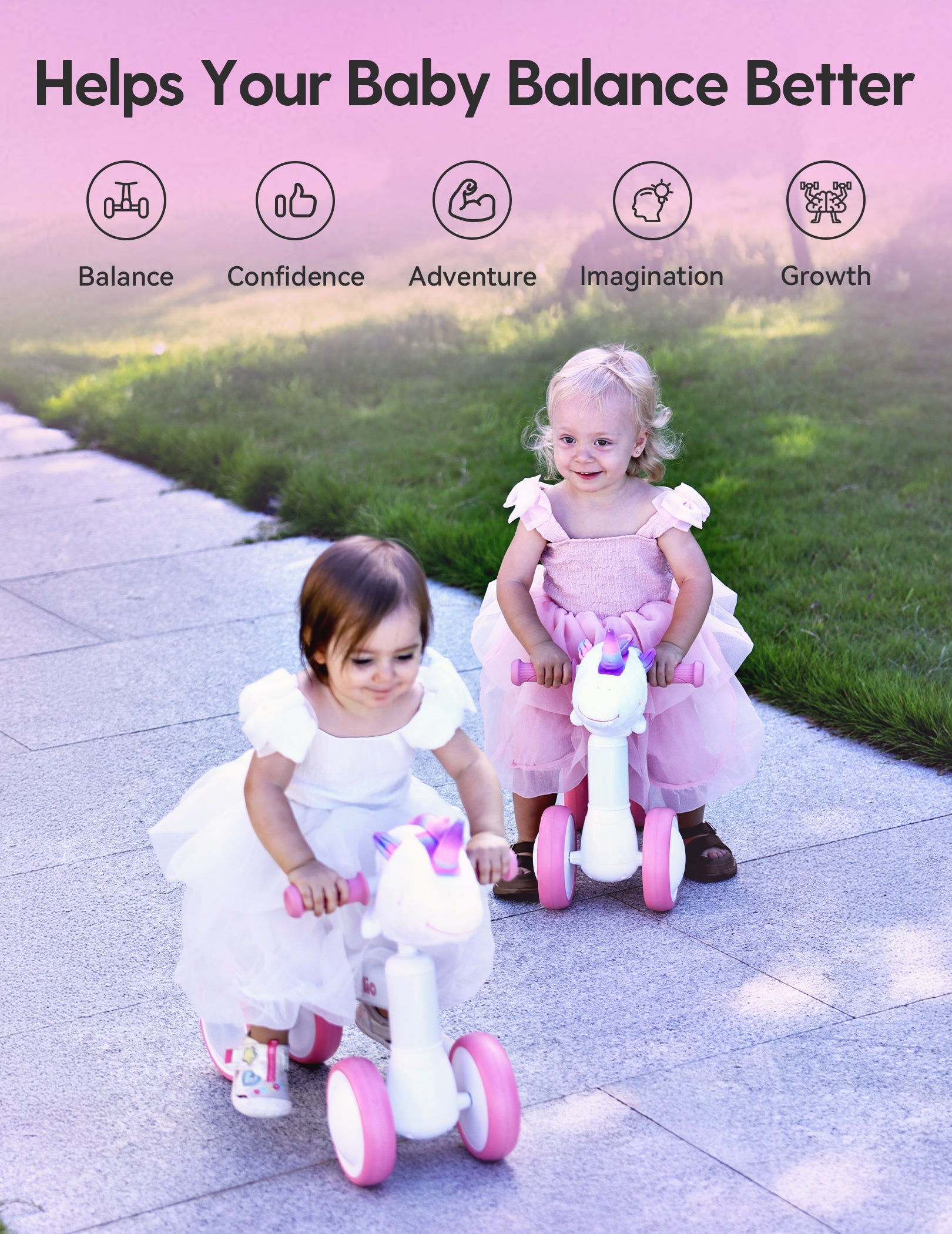 Magic Rider Bundle | Unicorn Balance Bike for Toddlers | Perfect for Multi - Kid Families - babeliobaby - Pink - 1 Pack
