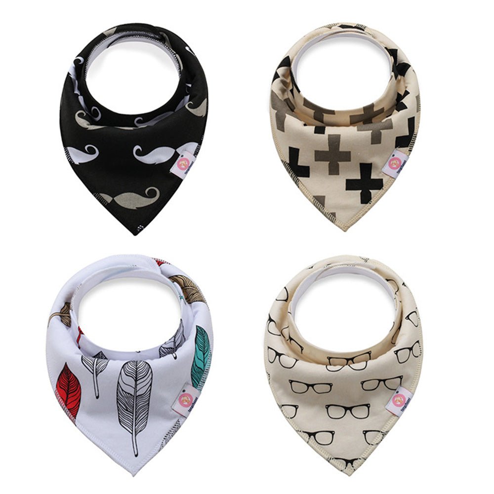 Babelio assorted baby bandana bibs with fun prints on white and beige backgrounds