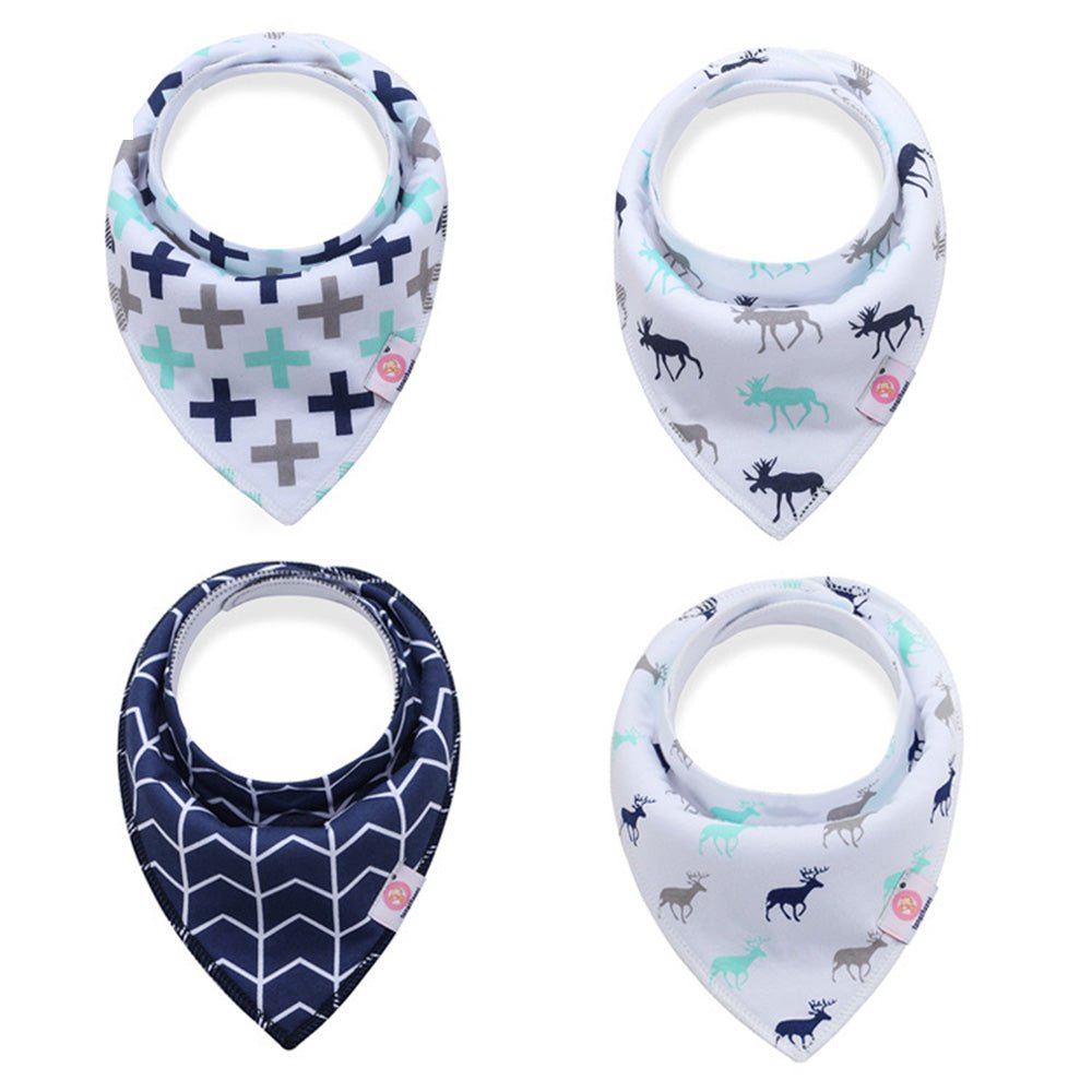 Babelio baby bandana bibs set with geometric and animal prints, displayed on white background