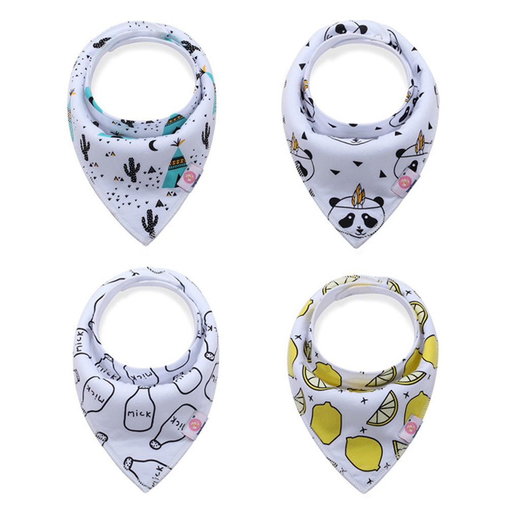 Babelio assorted cotton baby bandana bibs with cute prints on a white background