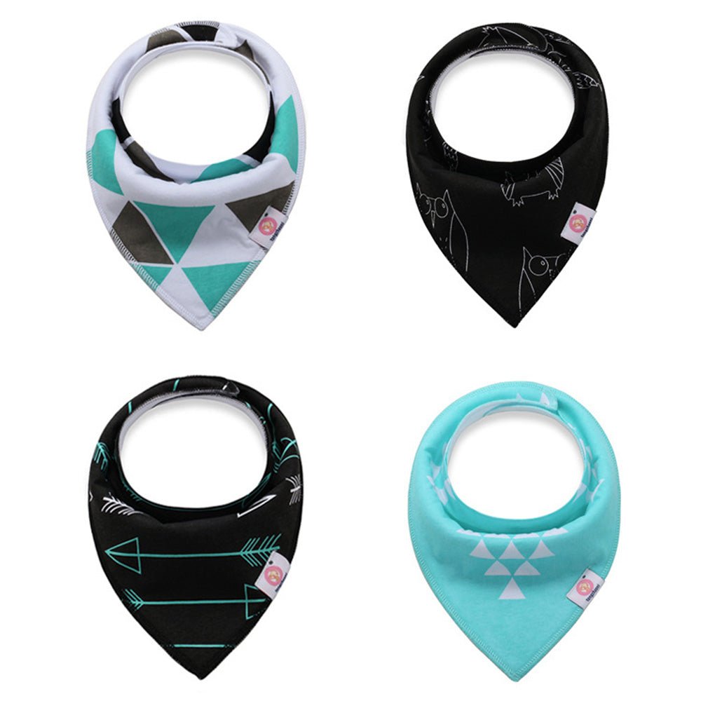 Babelio baby bandana bibs set with modern geometric and animal prints, ideal for stylish infants.
