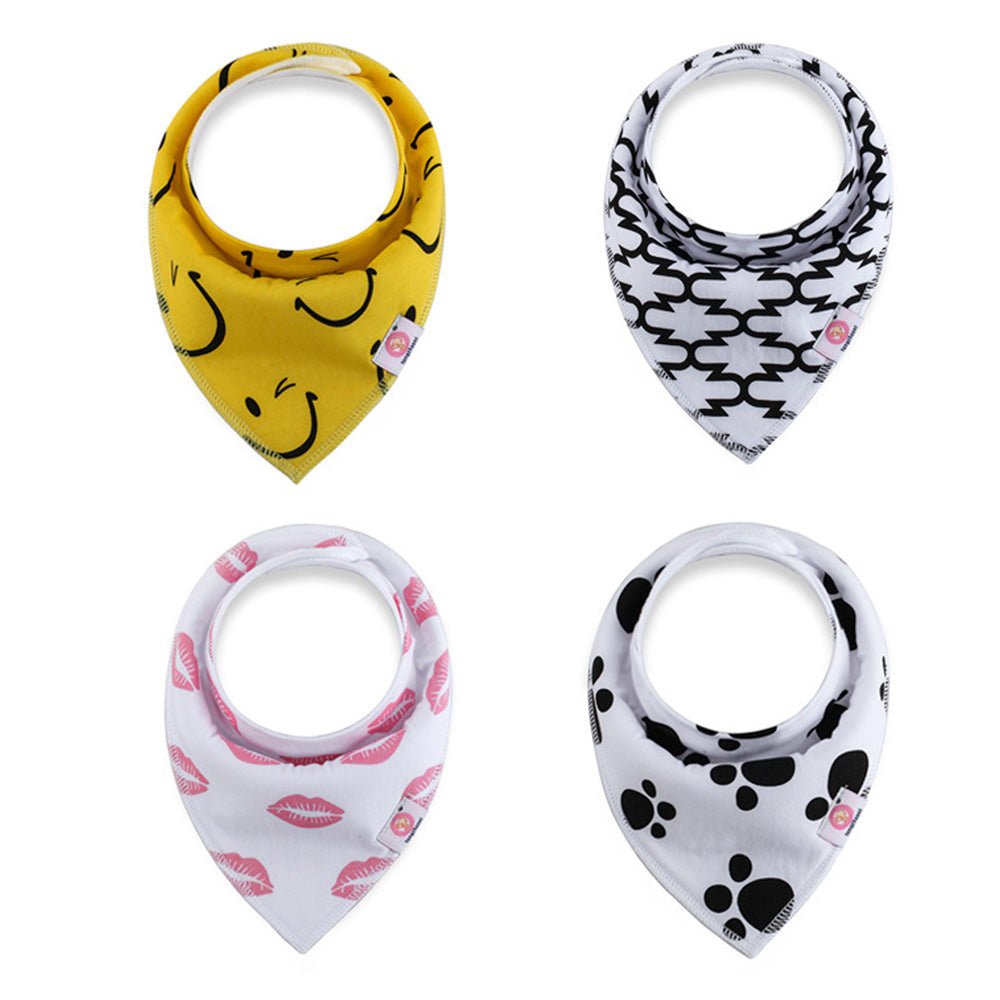 Babelio baby bandana bibs with cute prints, set of four, nursery accessory