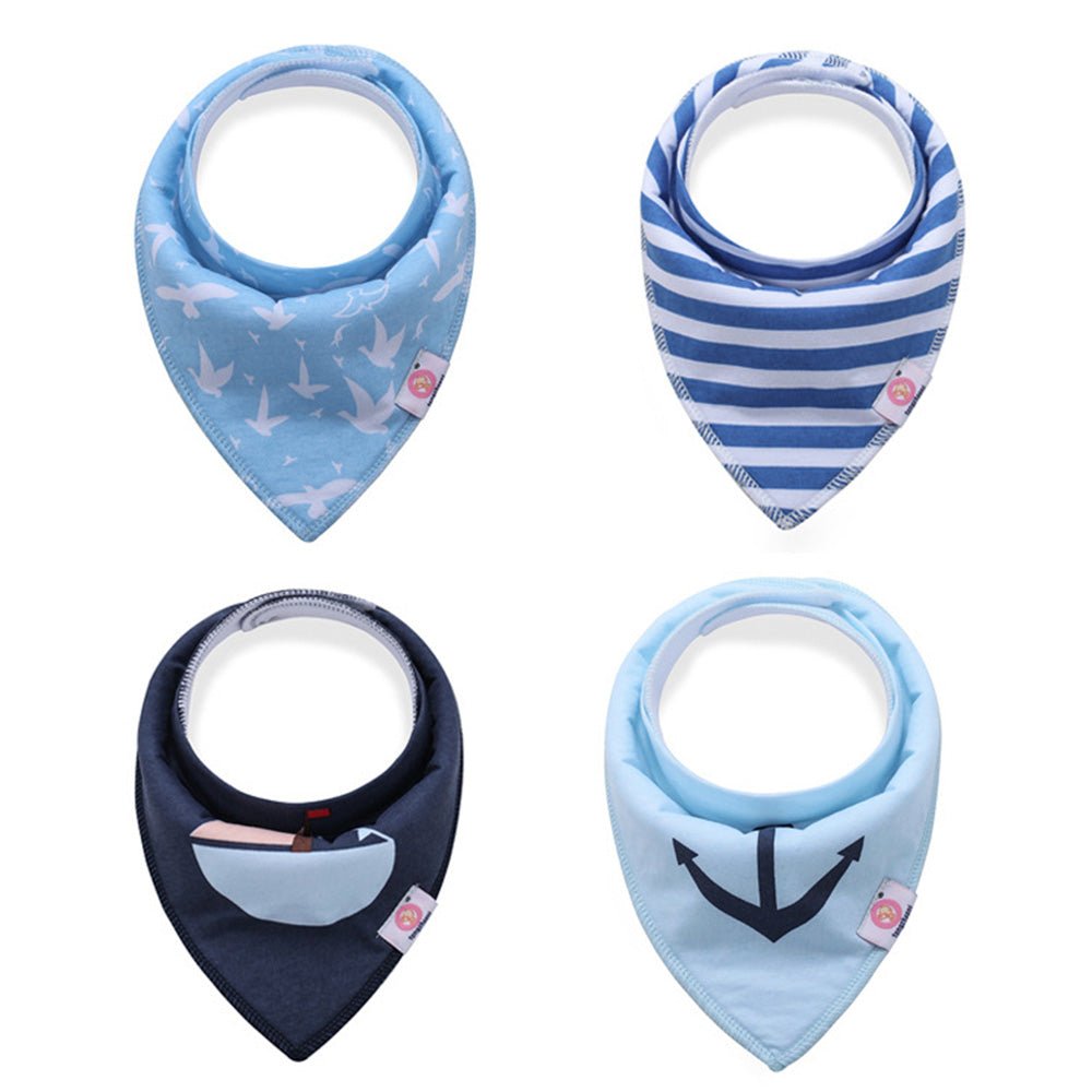 Babelio baby bib bandana set with nautical patterns in blue on white background