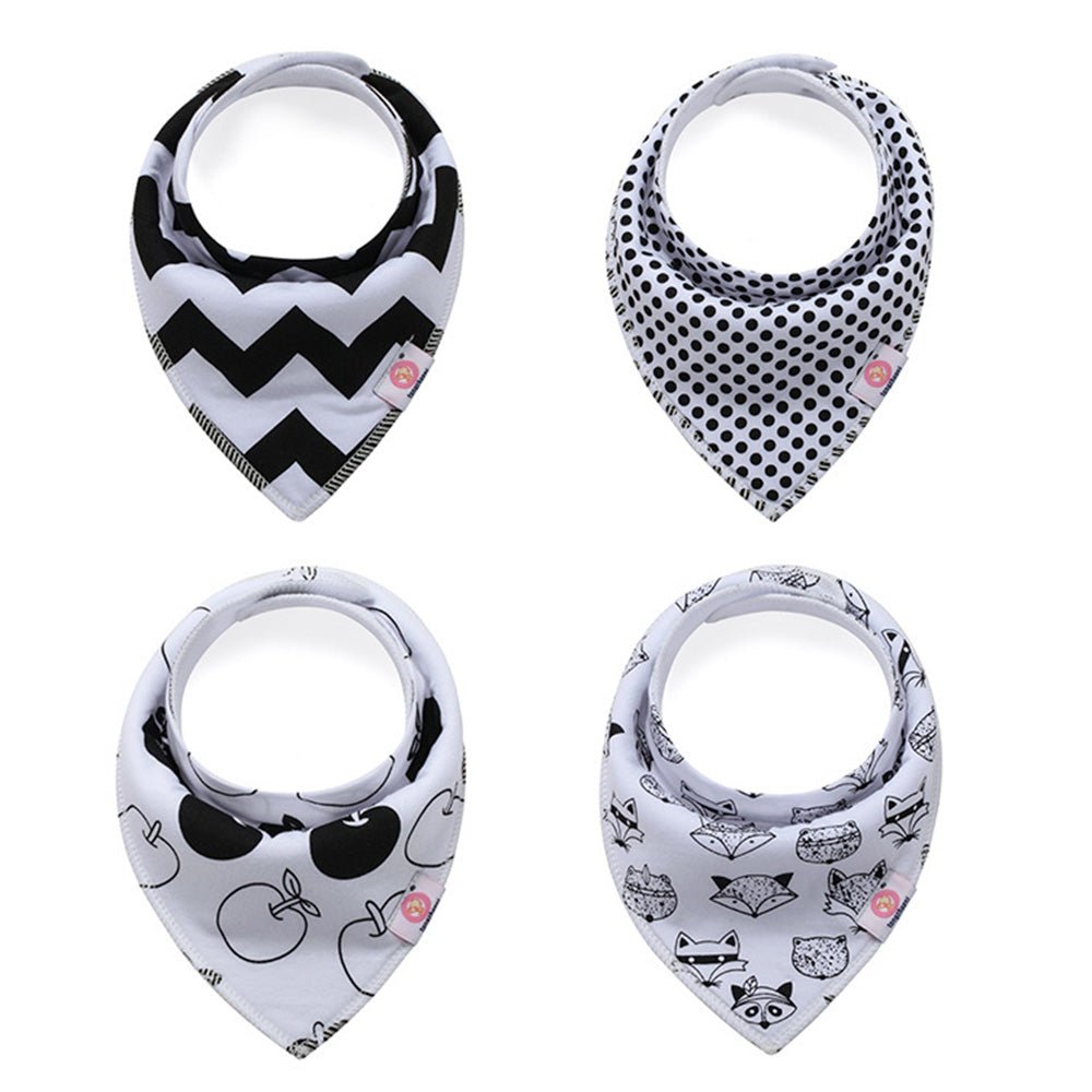 Babelio baby bandana bibs in black and white patterns, nursery accessory set