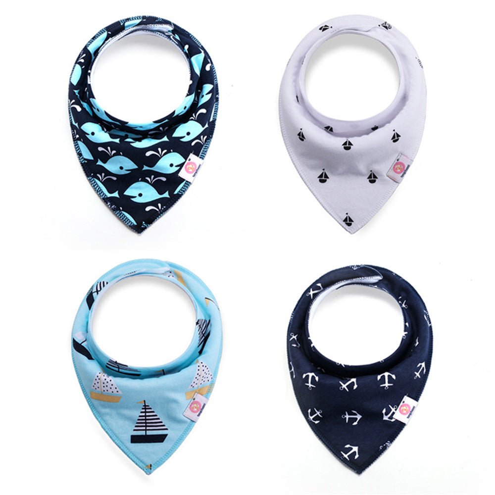 Babelio baby bandana bibs in nautical patterns, assorted colors, product display