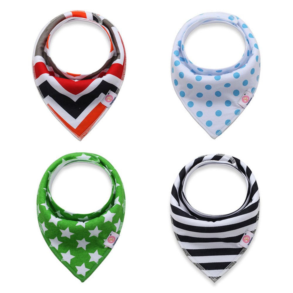 Babelio colorful baby bandana drool bibs set with geometric, polka dot, star, and stripe patterns