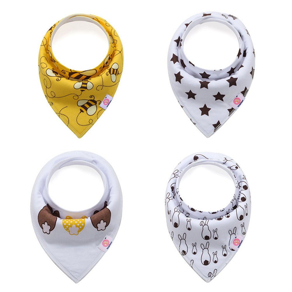 Babelio baby bandana bibs with animal and star prints, assorted designs, on white background