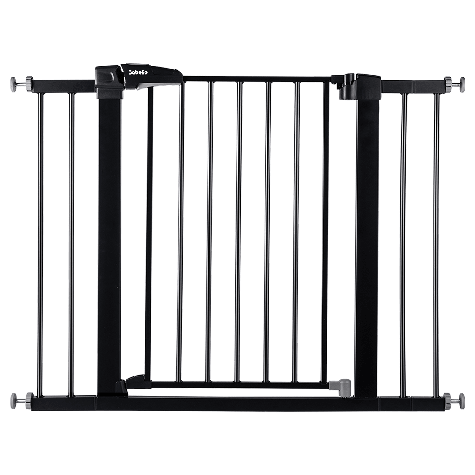 Babelio black baby safety gate with vertical bars for modern home childproofing