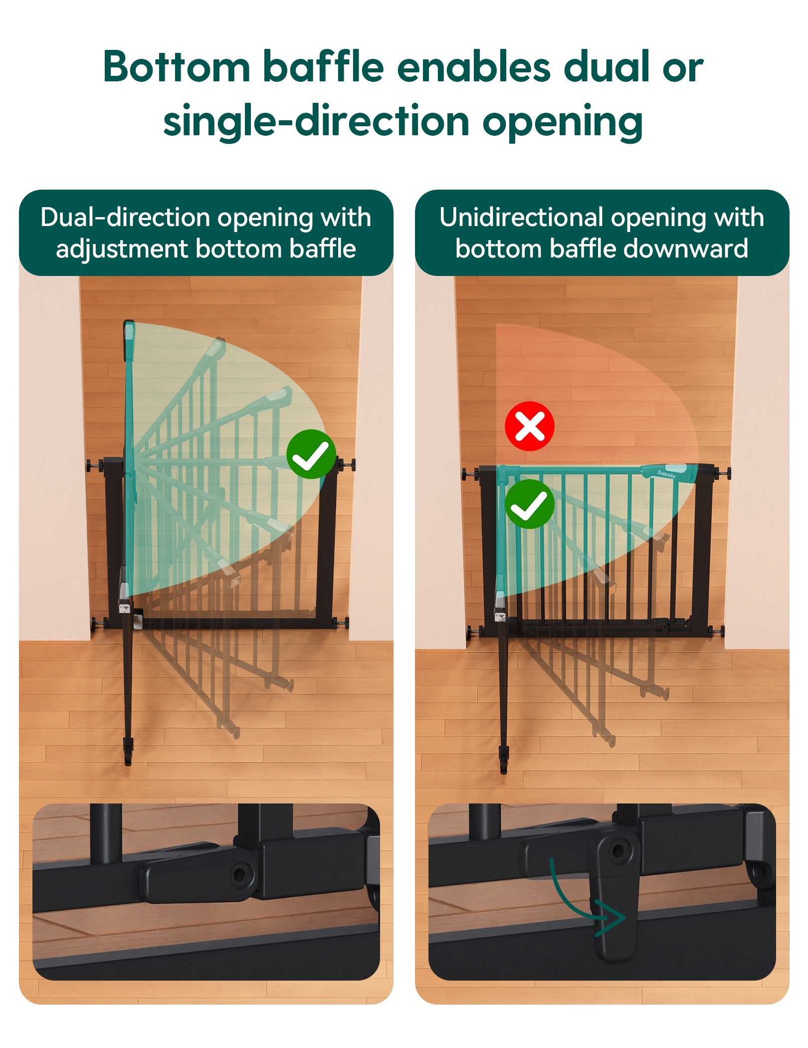 Babelio baby safety gate with dual or single-direction opening in a modern room