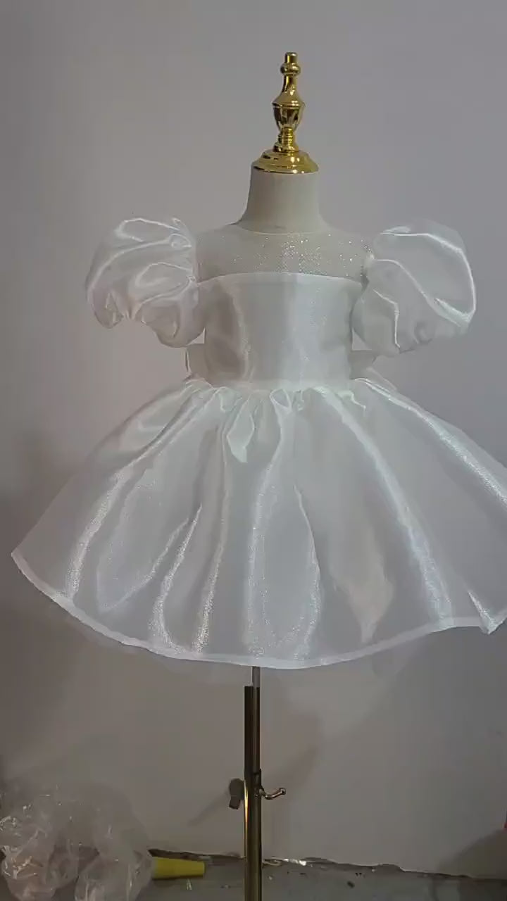 Puffy Flower Girl Dress | Layered Tulle, Short Sleeves, Twirl-Ready