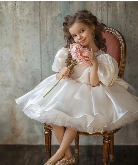 Puffy Flower Girl Dress | Layered Tulle, Short Sleeves, Twirl-Ready