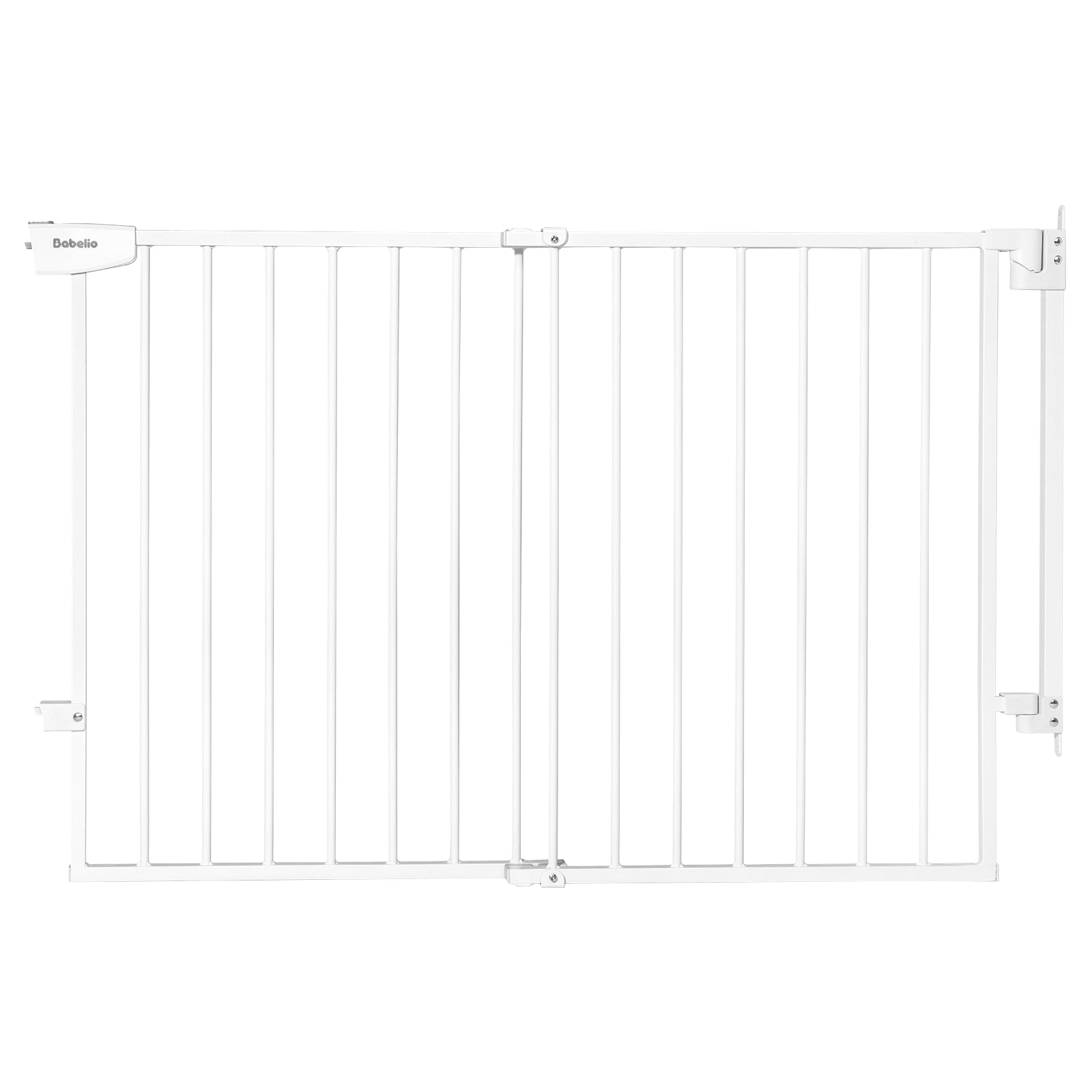 Babelio white baby safety gate for stairs and doorways, hardware mounted