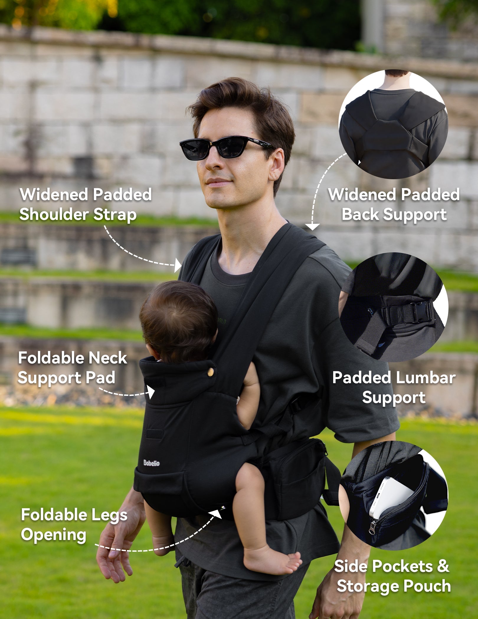 Samurai | Ergonomic Baby Carrier for Newborn to Toddler (7–45lbs) - babeliobaby - Black - 