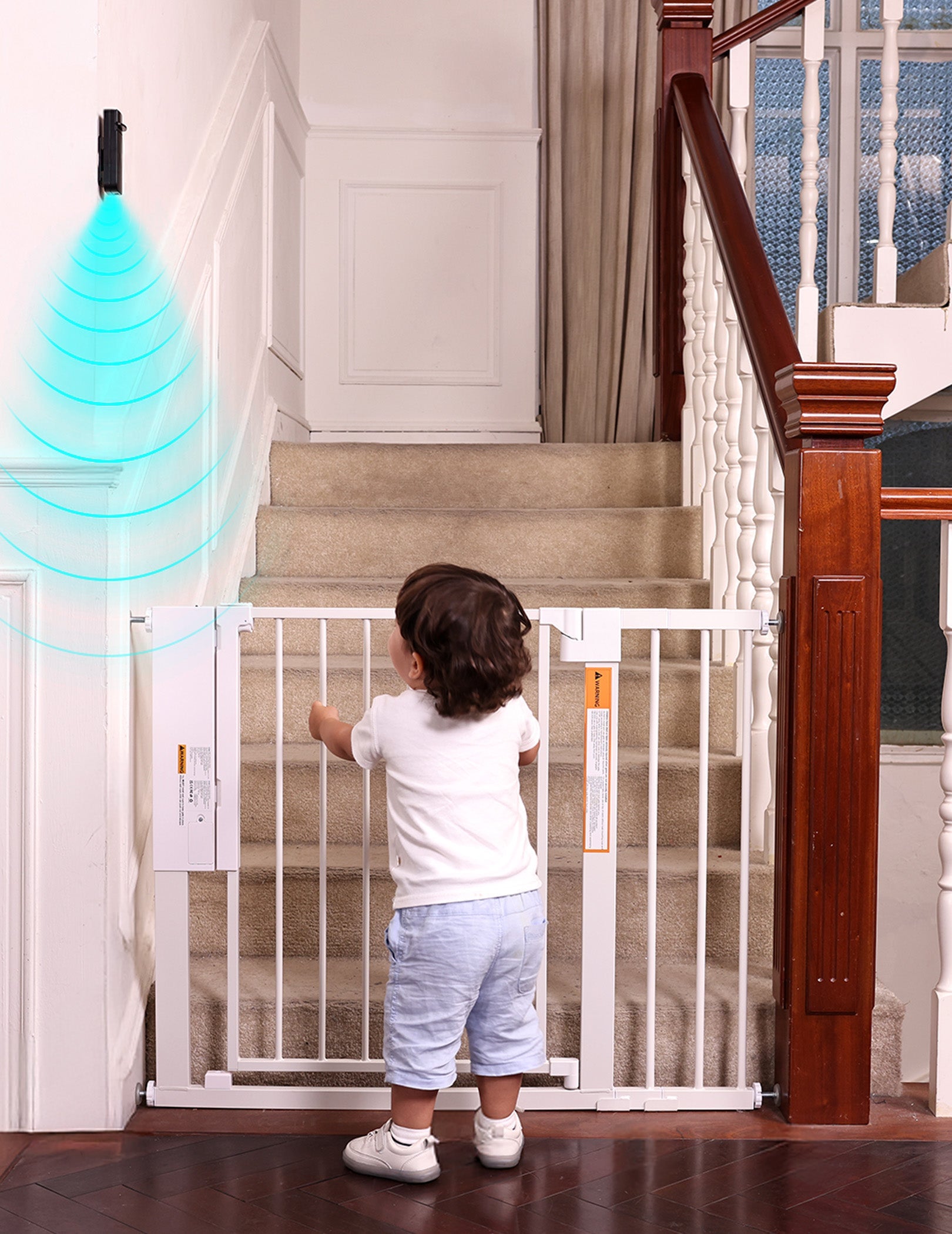 Sensepass | Smart Baby Gate for Doorways & Stairs - Infrared Auto - Unlock & Auto - Close - babeliobaby - White - 26 - 37.5" Wide 30" Tall