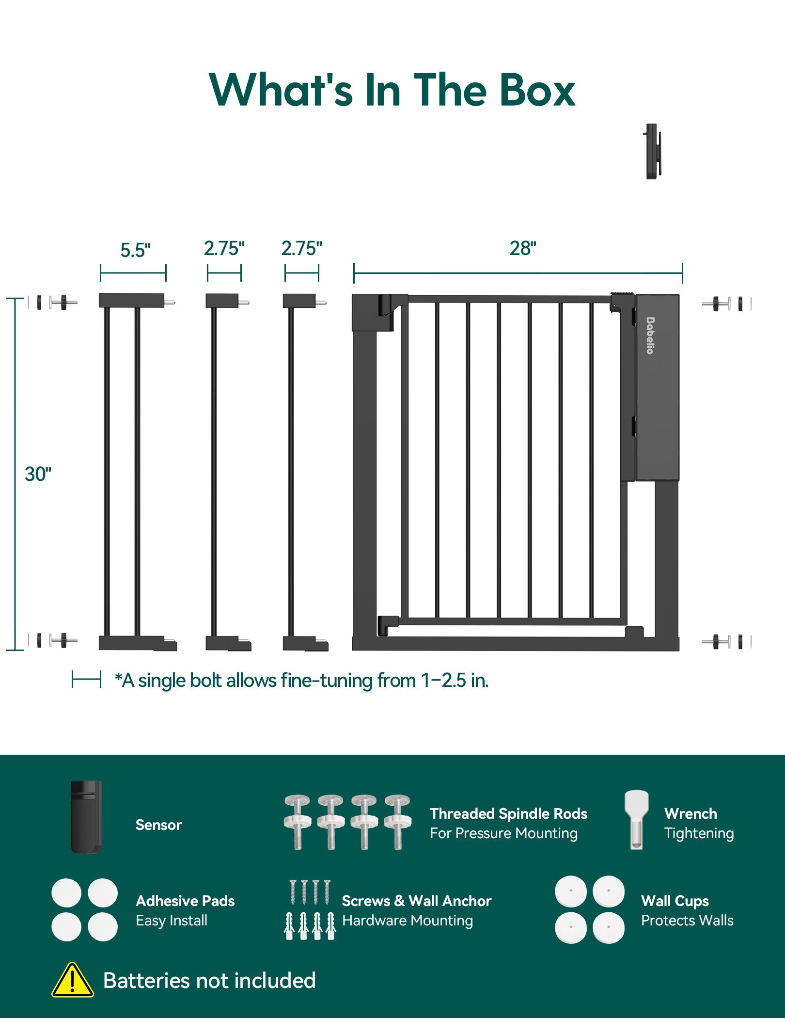 Sensepass | Smart Baby Gate for Doorways & Stairs - Infrared Auto - Unlock & Auto - Close - babeliobaby - White - 26 - 37.5" Wide 30" Tall