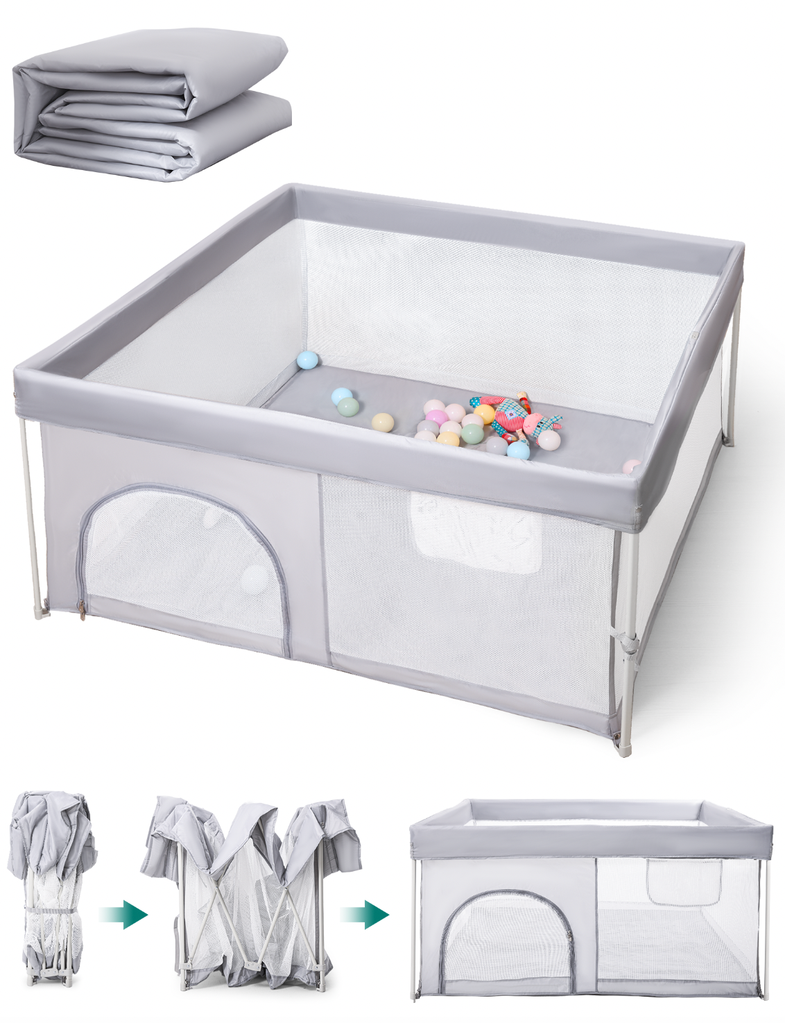 BABELIO Baby Playpen | Hassle-Free 2-Step Folding, Safe and Sturdy for Indoor & Outdoor Use