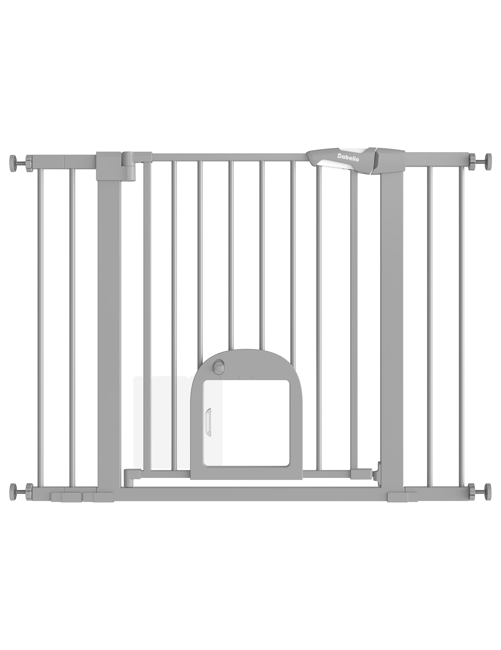 Babelio gray baby safety gate with pet door for stairs or hallways, modern design