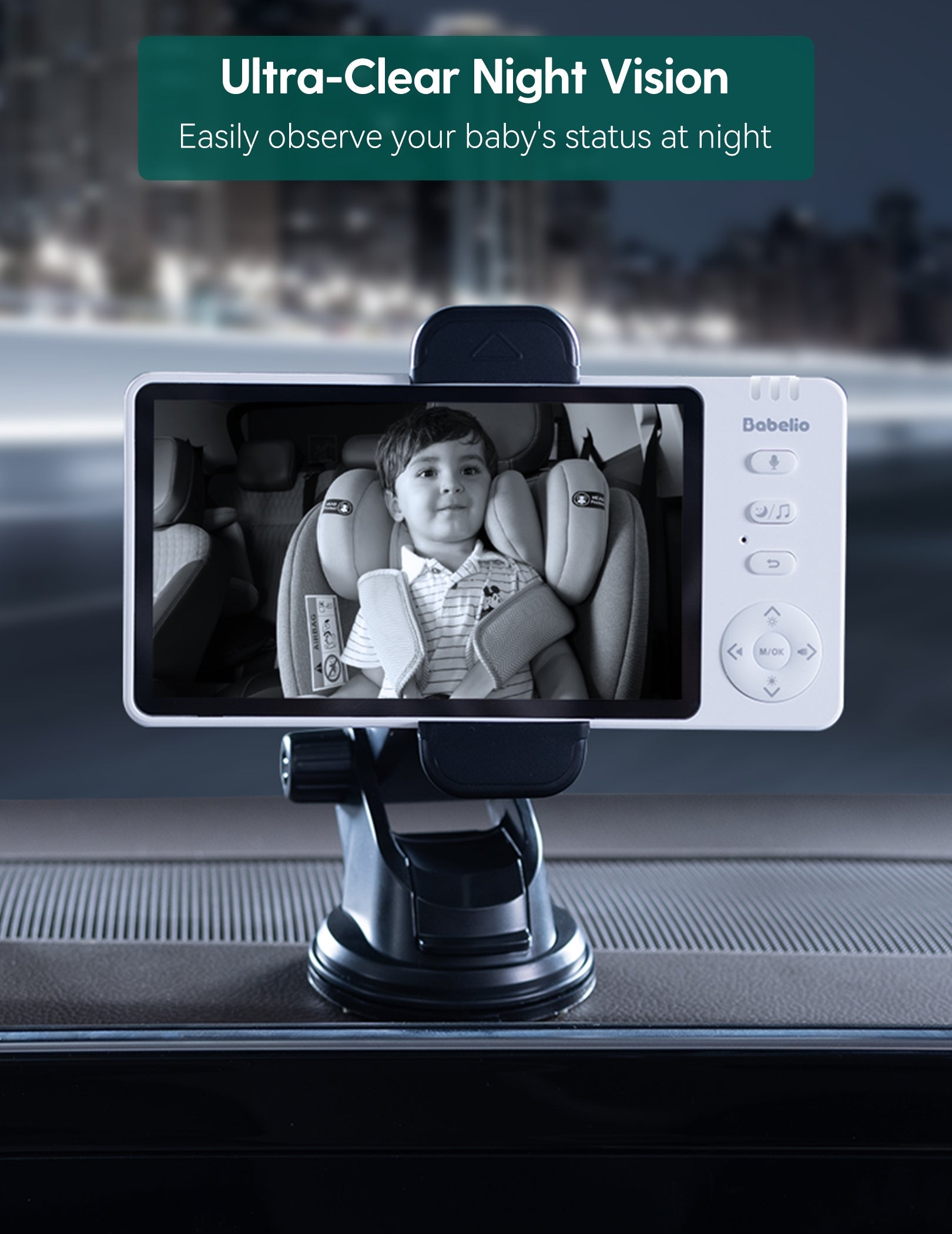 Wireless Baby Car Camera | 2 - in - 1 Baby Monitor with Night Vision, 8H Battery, 5” HD Display - babeliobaby - 