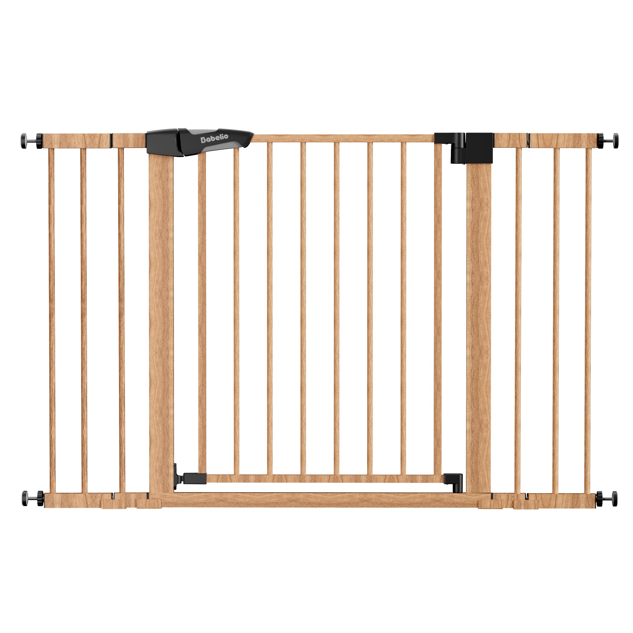 Wooden baby gate with black hardware on a white background#Color_Wood Pattern