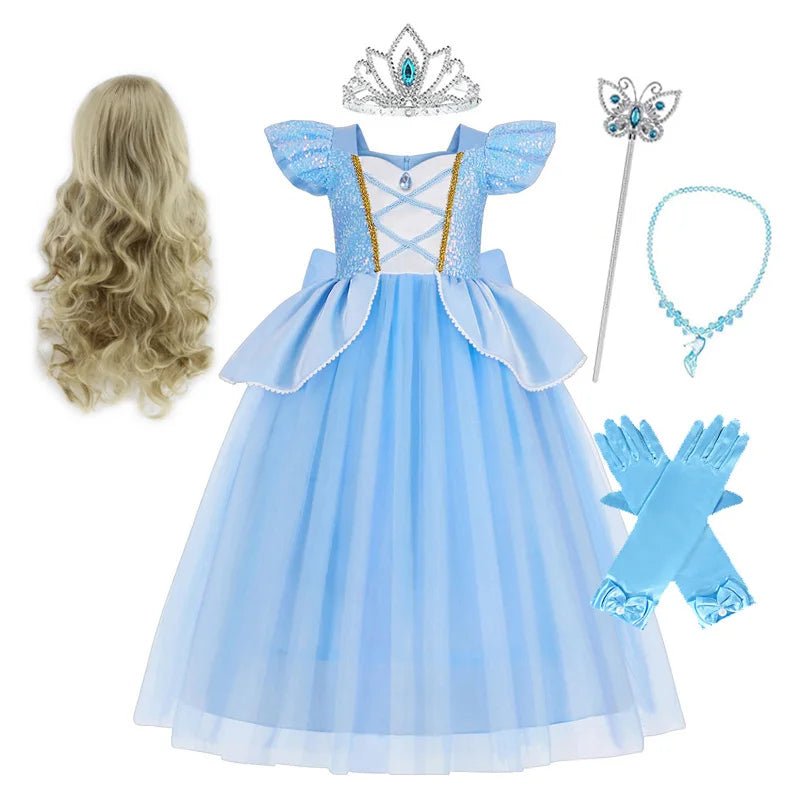 Yellow Fairytale Princess Dress for Girls — Ball Gown with Puff Sleeves & Elegant Details - babeliobaby - Blue Dress Suit4 - 4Y (Size 120)