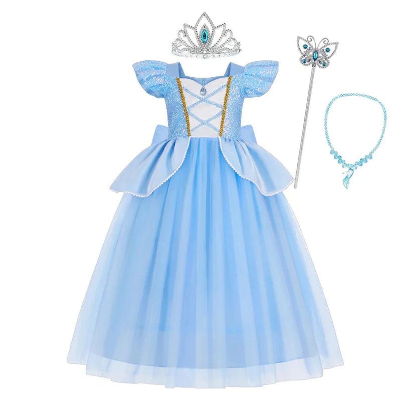 Yellow Fairytale Princess Dress for Girls — Ball Gown with Puff Sleeves & Elegant Details - babeliobaby - Blue Dress Suit2 - 4Y (Size 120)