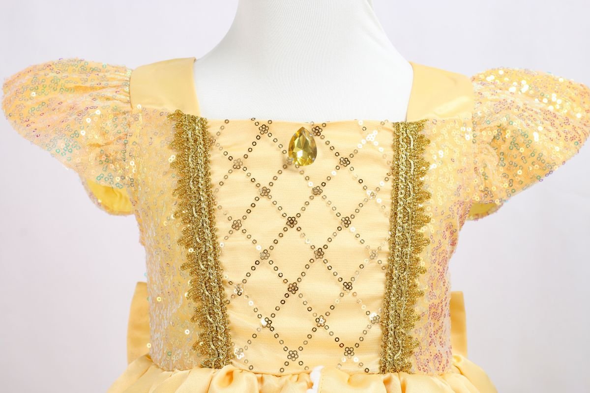 Yellow Fairytale Princess Dress for Girls — Ball Gown with Puff Sleeves & Elegant Details - babeliobaby - Belle Suit1 - 4Y (Size 120)