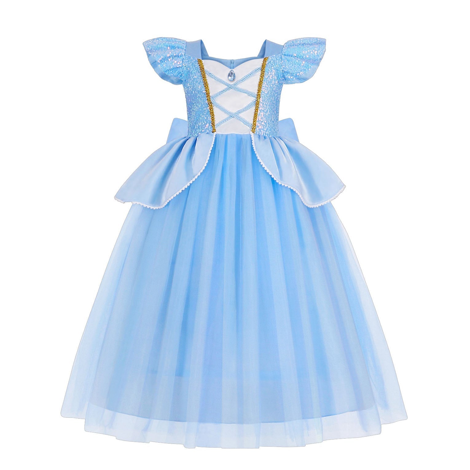 Yellow Fairytale Princess Dress for Girls — Ball Gown with Puff Sleeves & Elegant Details - babeliobaby - Belle Suit1 - 4Y (Size 120)