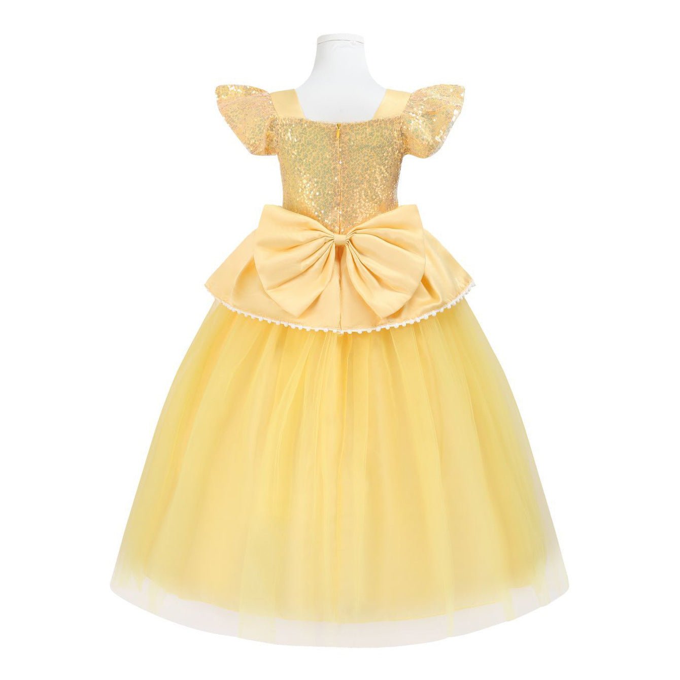 Yellow Fairytale Princess Dress for Girls — Ball Gown with Puff Sleeves & Elegant Details - babeliobaby - Belle Suit1 - 4Y (Size 120)