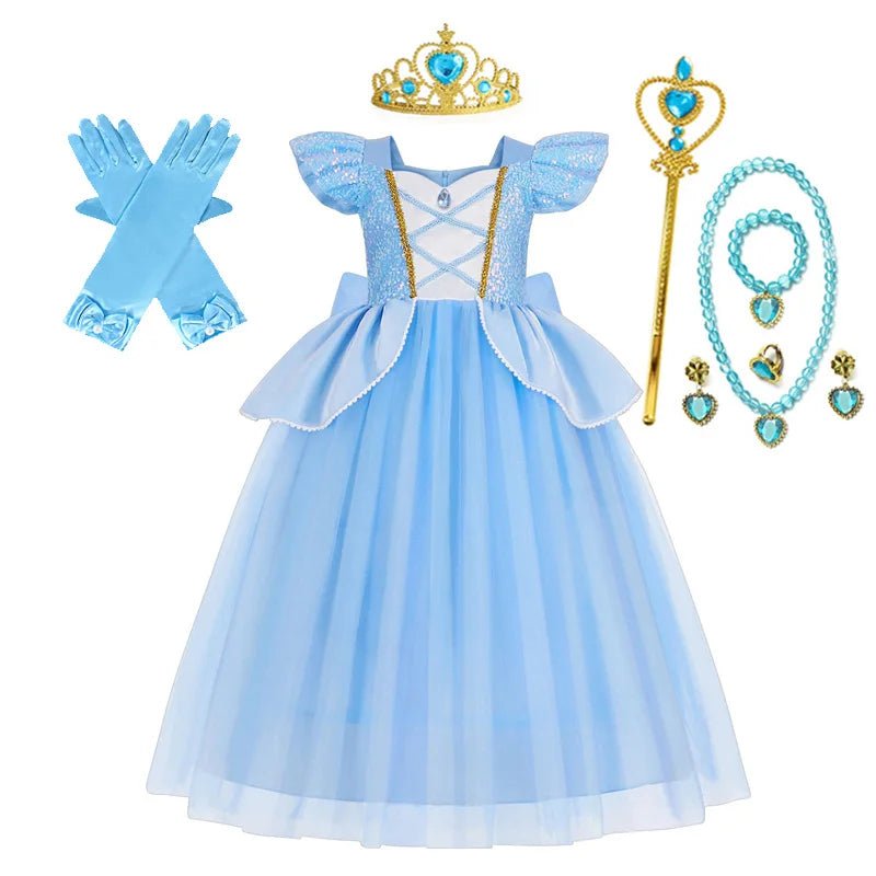Yellow Fairytale Princess Dress for Girls — Ball Gown with Puff Sleeves & Elegant Details - babeliobaby - Blue Dress Suit3 - 4Y (Size 120)